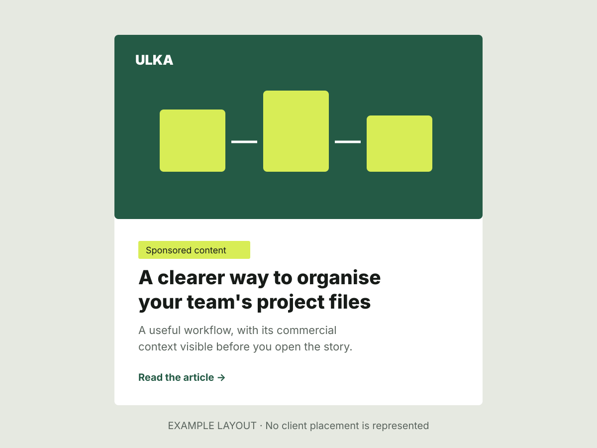 Example article card with a clear Sponsored content label