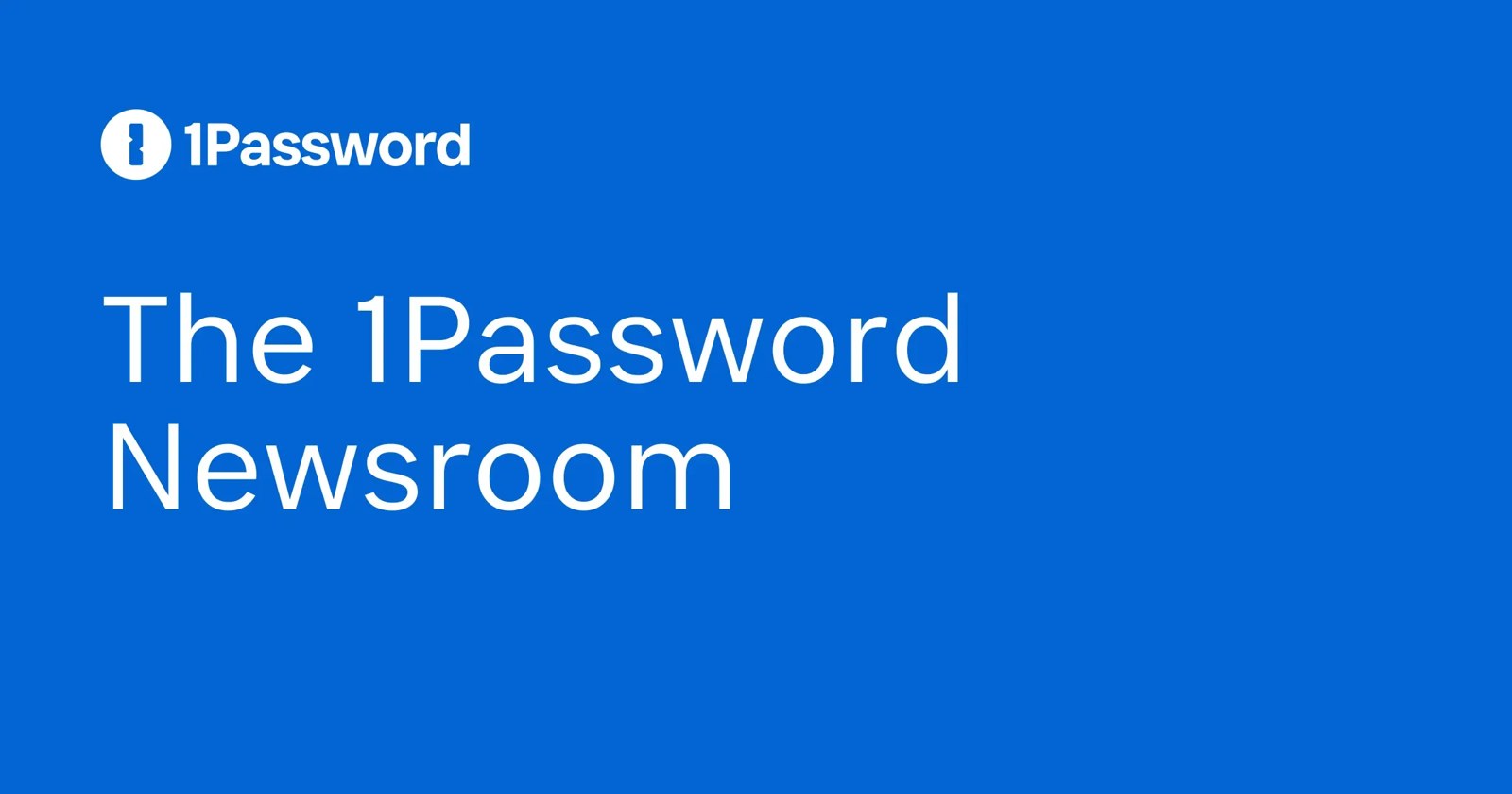 The 1Password Newsroom name and logo on a blue background
