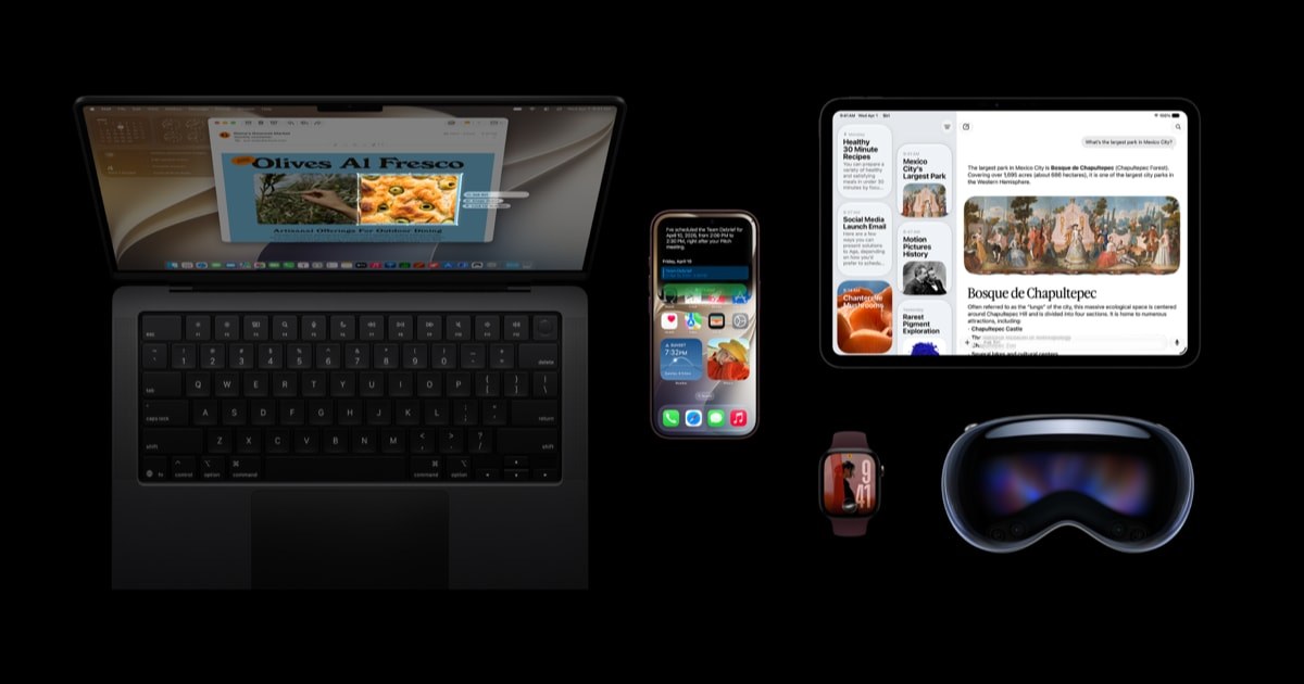 Mac, iPhone, iPad and Apple Vision Pro displaying Apple's September software updates