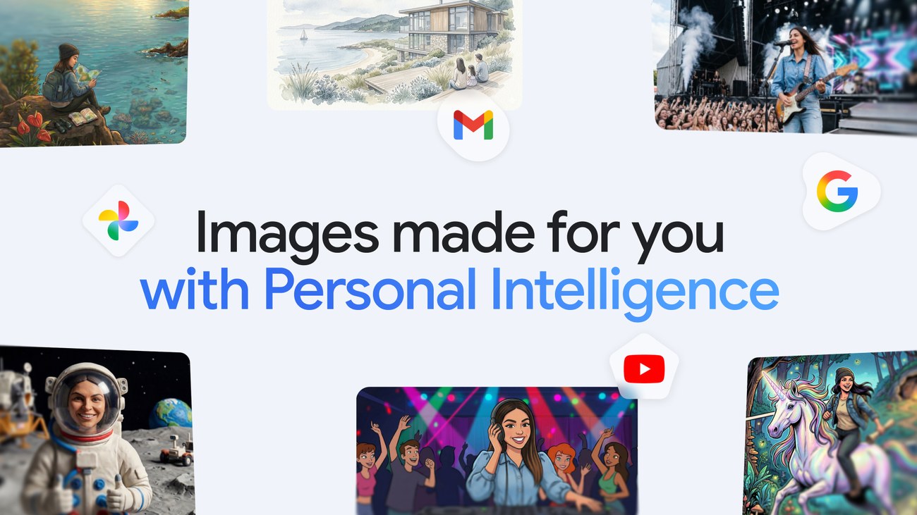 Google's Personal Intelligence announcement showing images and connected Google services
