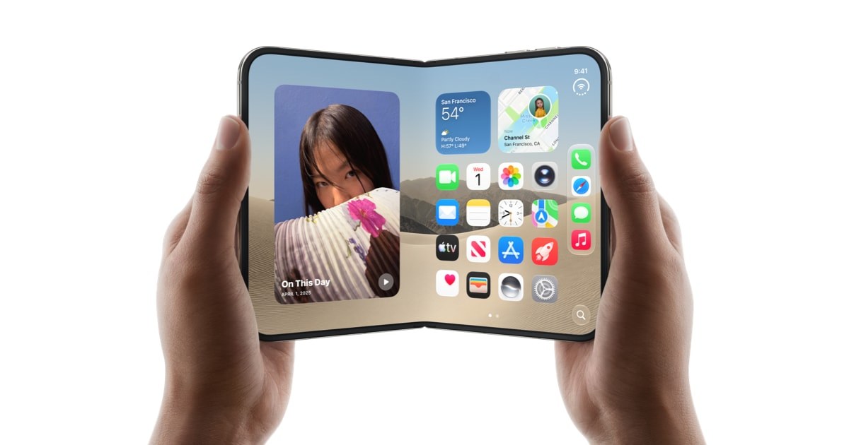 An unfolded iPhone Duo held in two hands