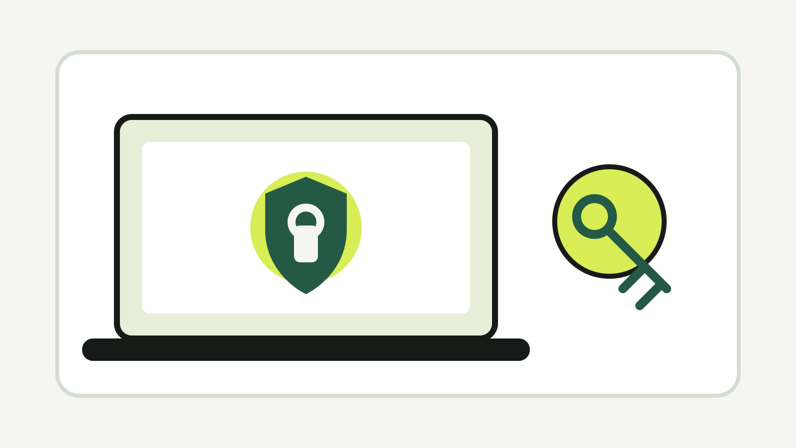 A Mac laptop protected by a shield and a separate FileVault recovery key