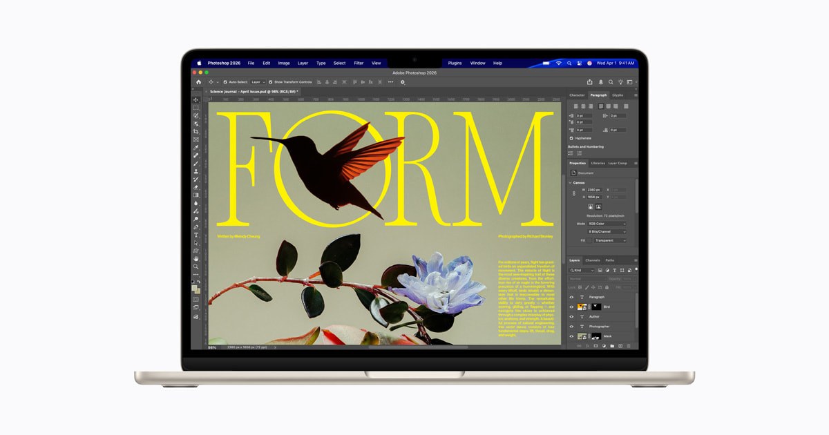 MacBook Air with M5 showing an illustration project on its display