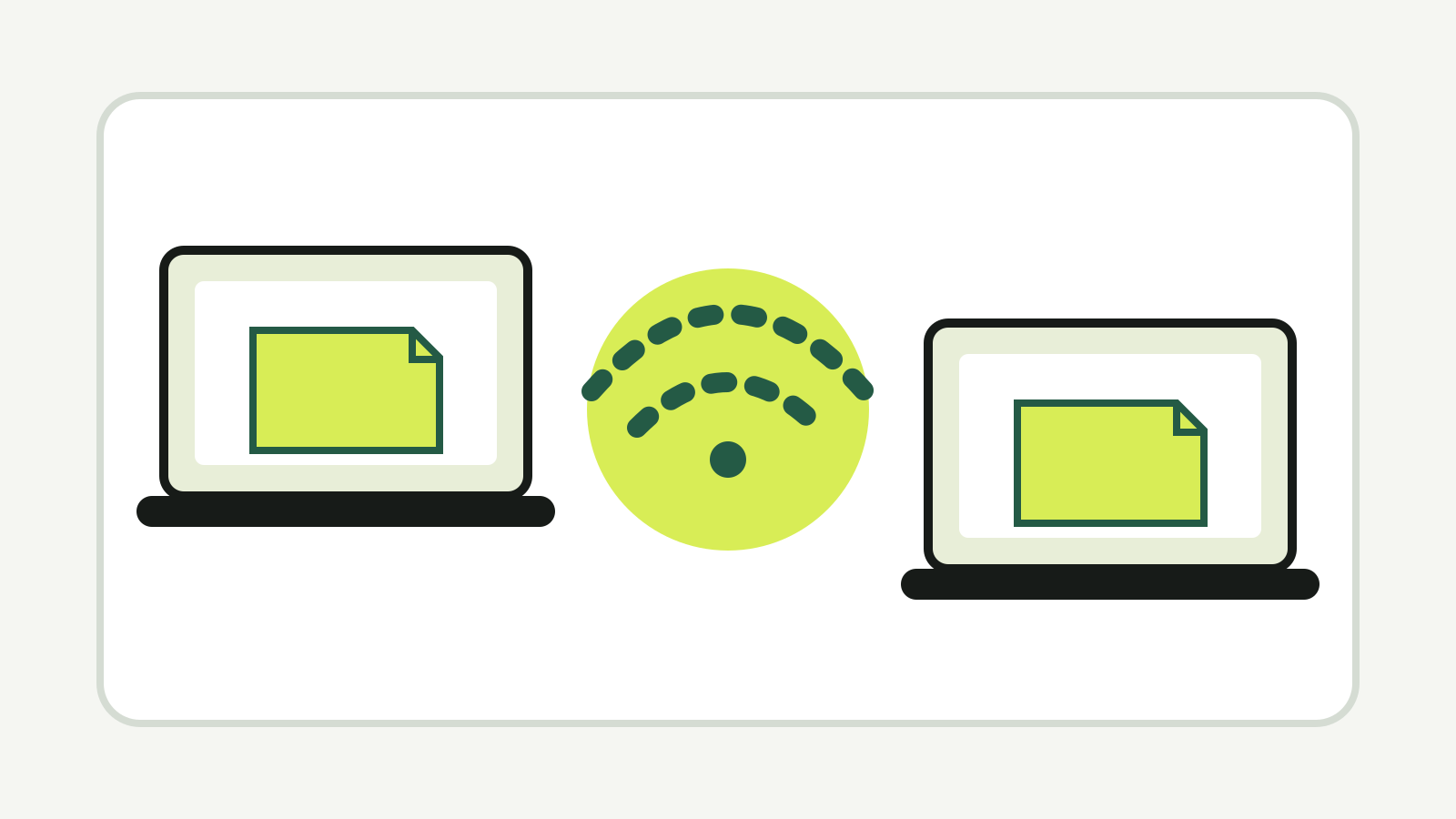 Two Windows laptops exchange a document over nearby sharing using Bluetooth or Wi-Fi