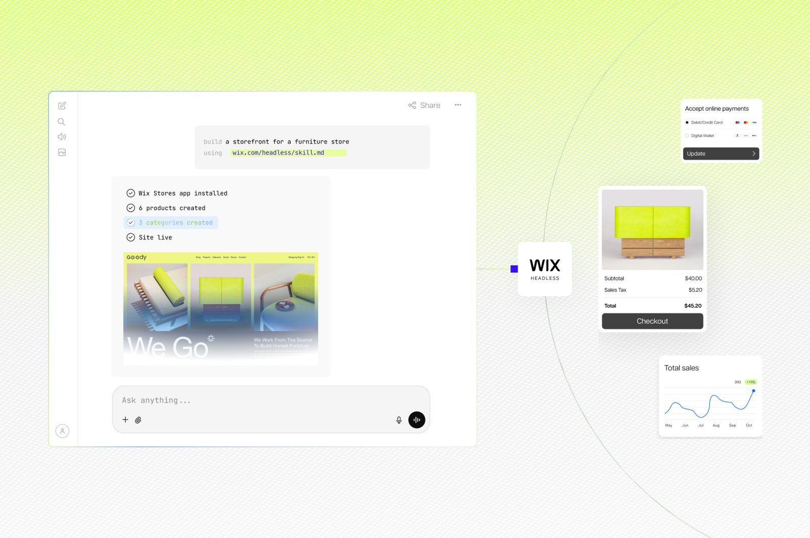 Wix Headless announcement graphic showing a storefront and connected business tools