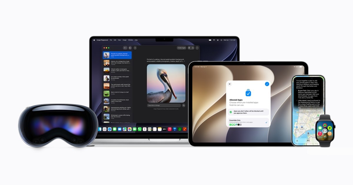 Apple devices displaying the software features previewed at WWDC 2026